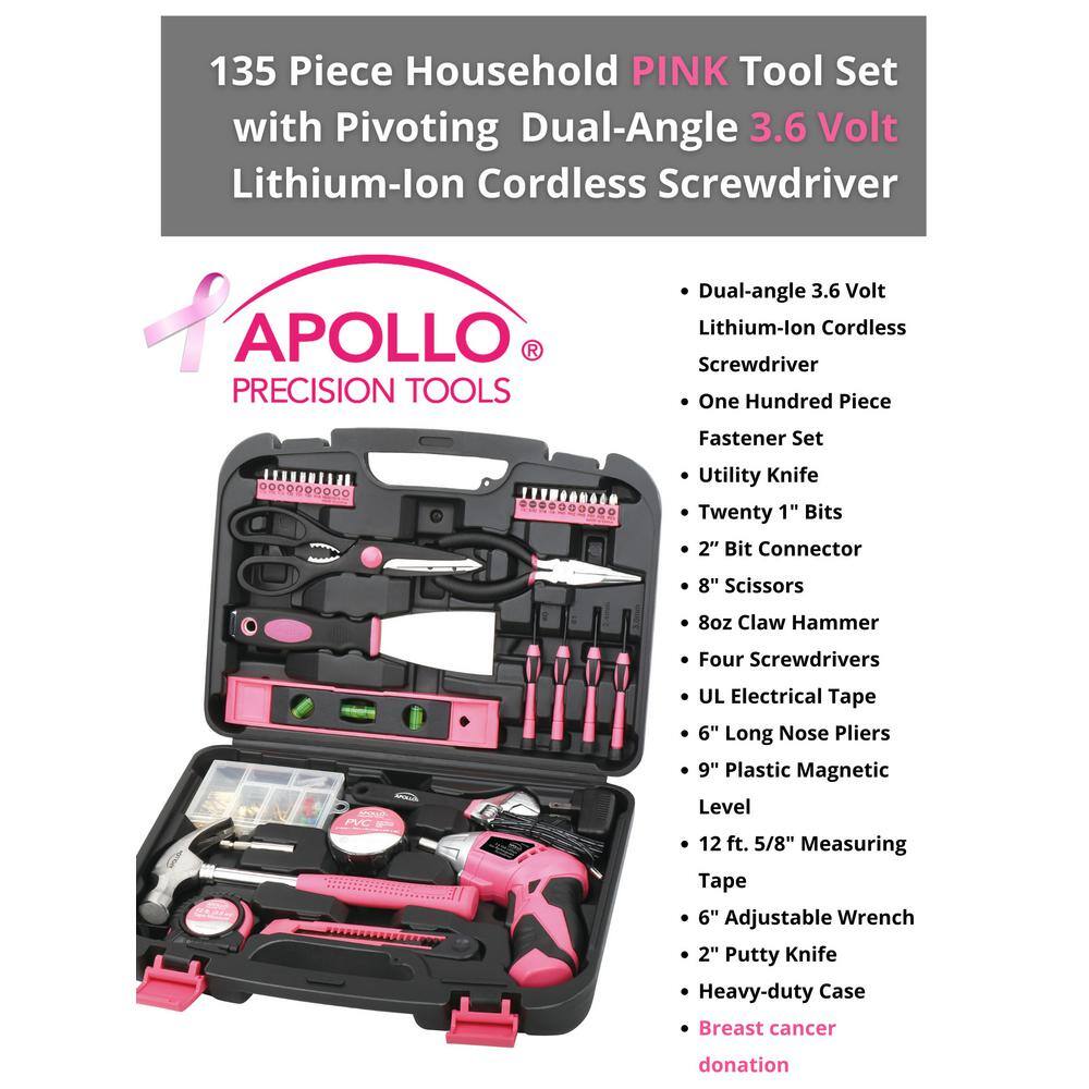 Apollo 135-Piece Home Tool Kit in Pink DT0773n1