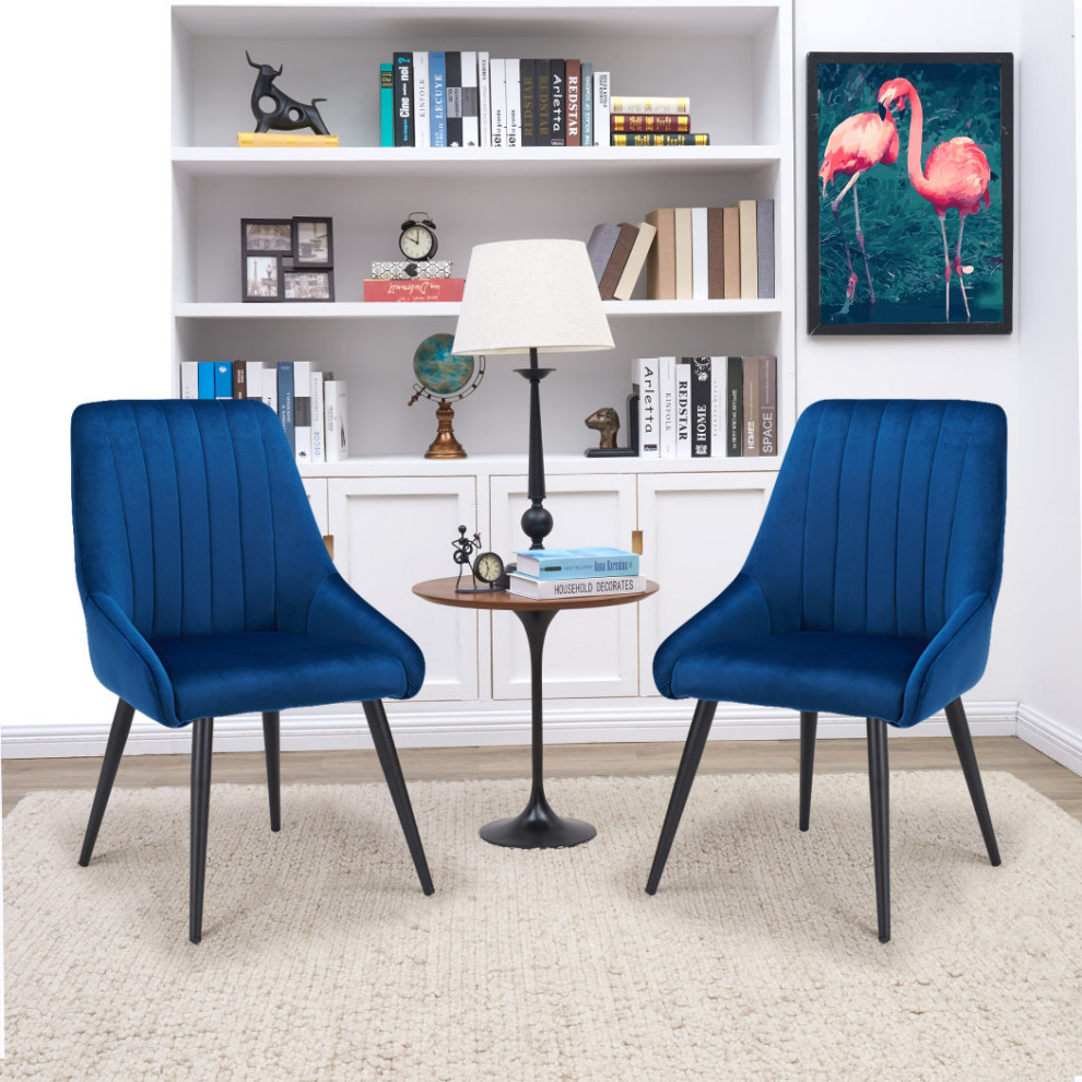 Set of 2 Vertical Channel Tufting Velvet Dining Chairs   Midcentury   Dining Chairs   by Duhome inc  Houzz