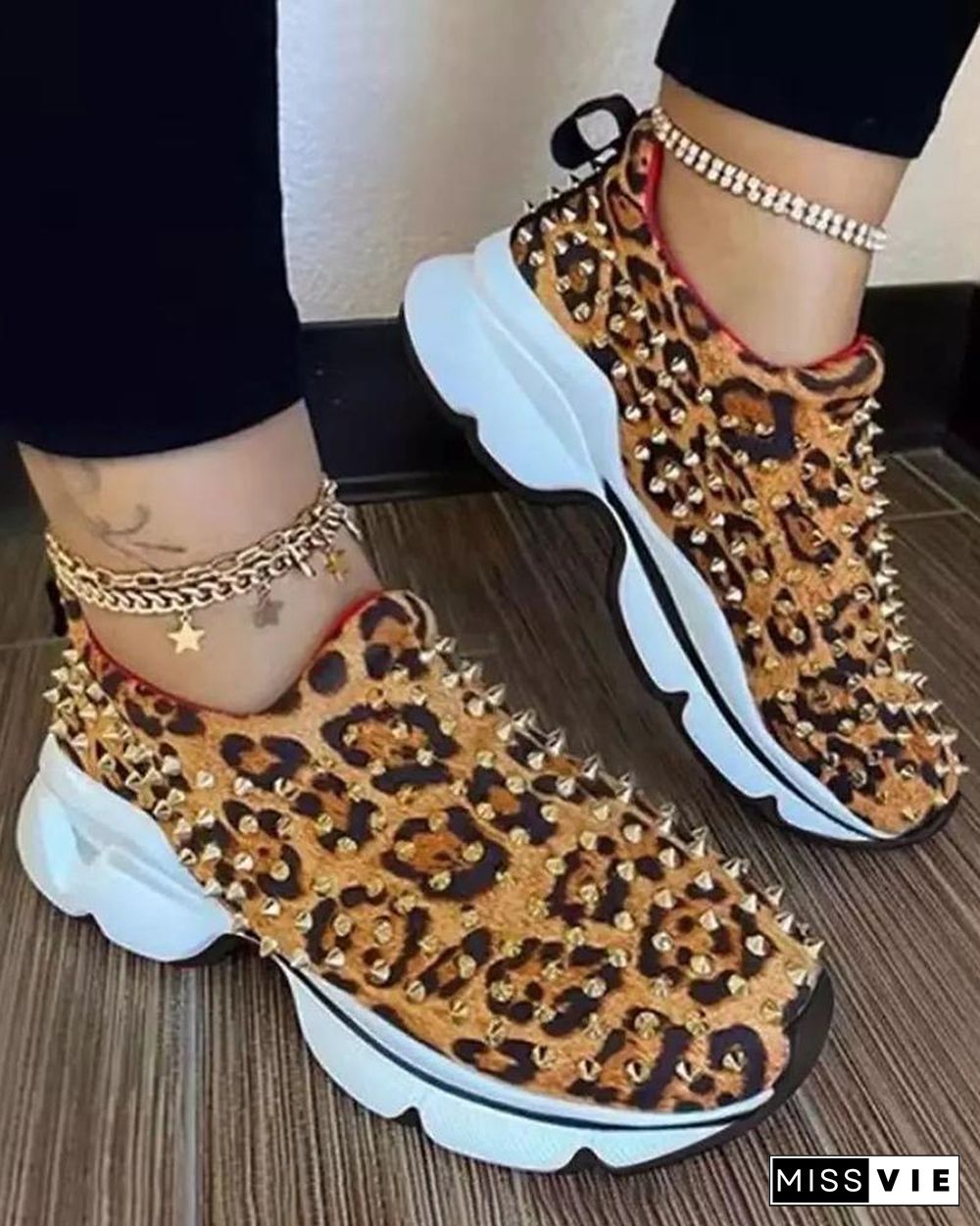 Cheetah / Plain Rivet Casual Sneaker