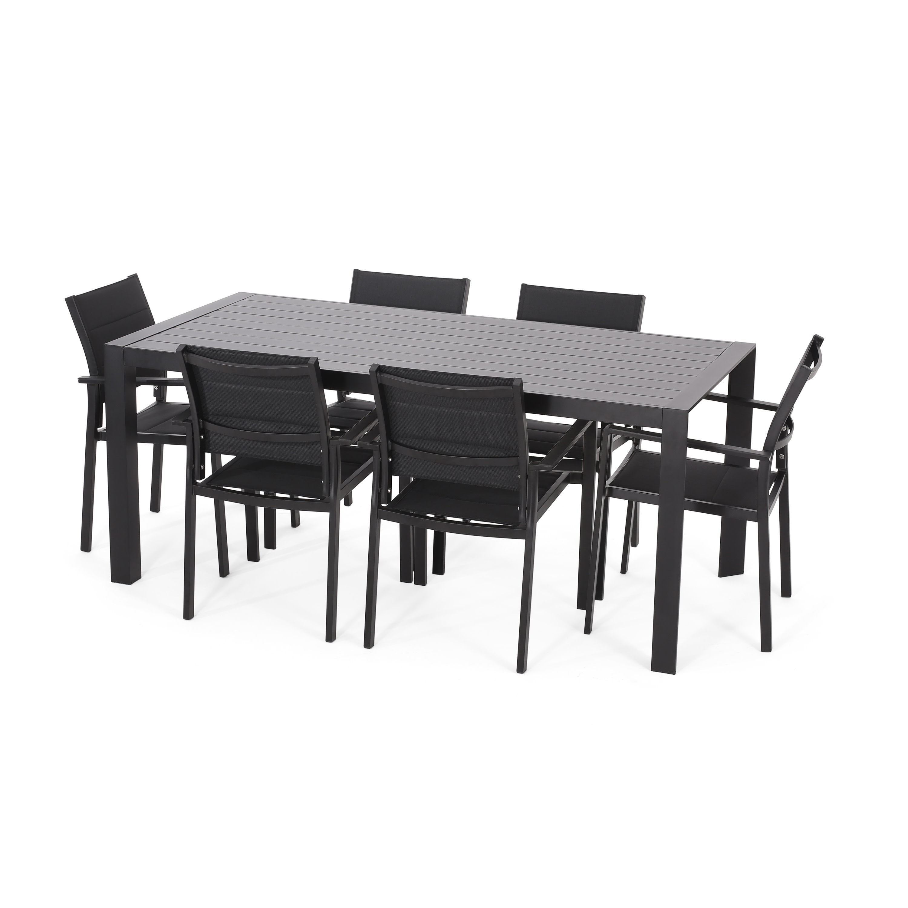 Bellomy Outdoor Mesh and Aluminum 7 Piece Dining Set, Black