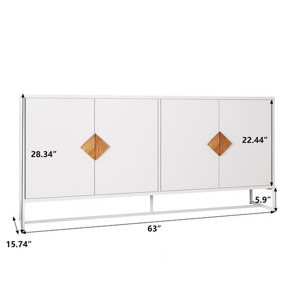 White Modern Sideboard，Kitchen Storage Cabinet with Metal Legs