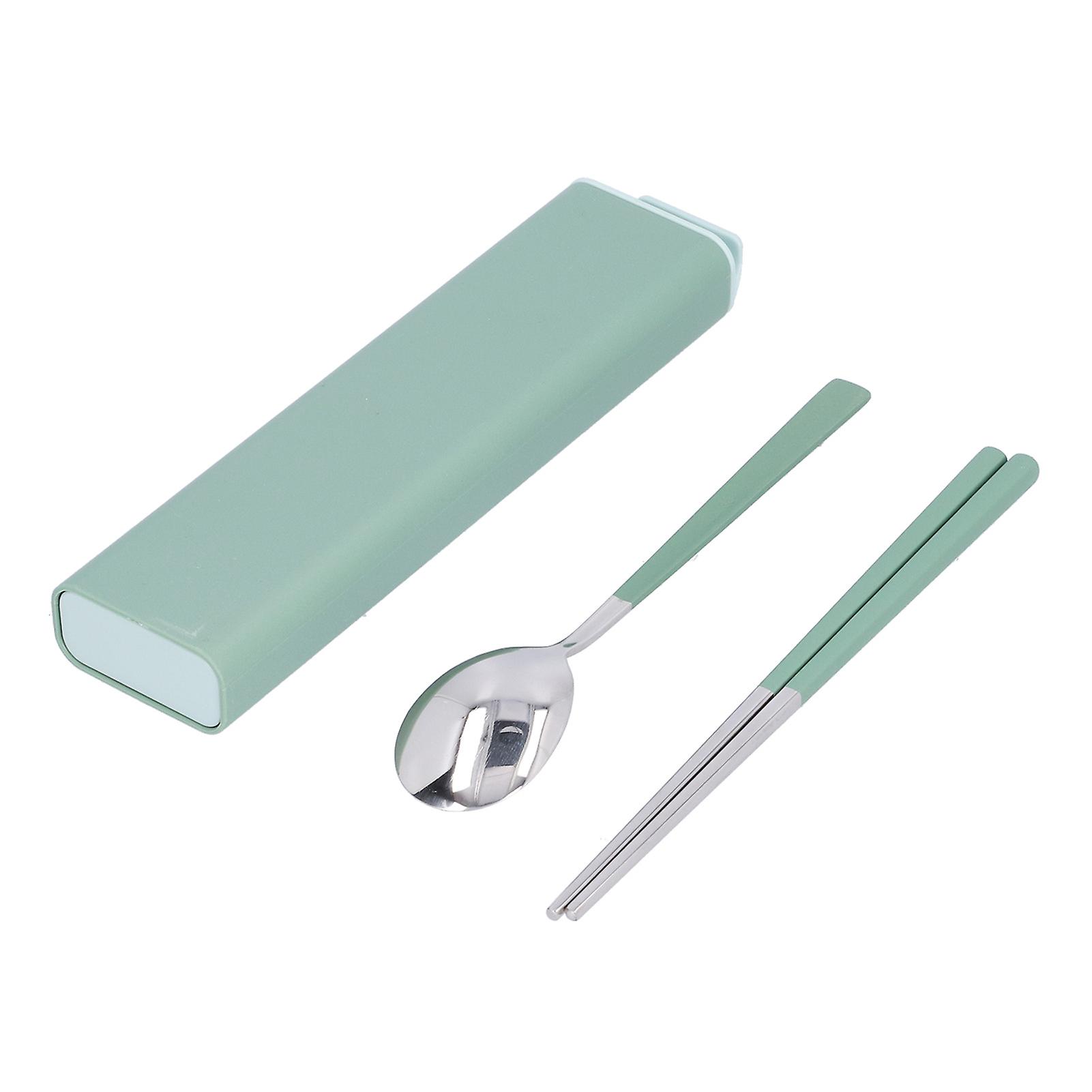 Travel Portable Pull Type Spoon Chopsticks Stainless Steel Cutlery Cutlery Set Travel UtensilsGreen