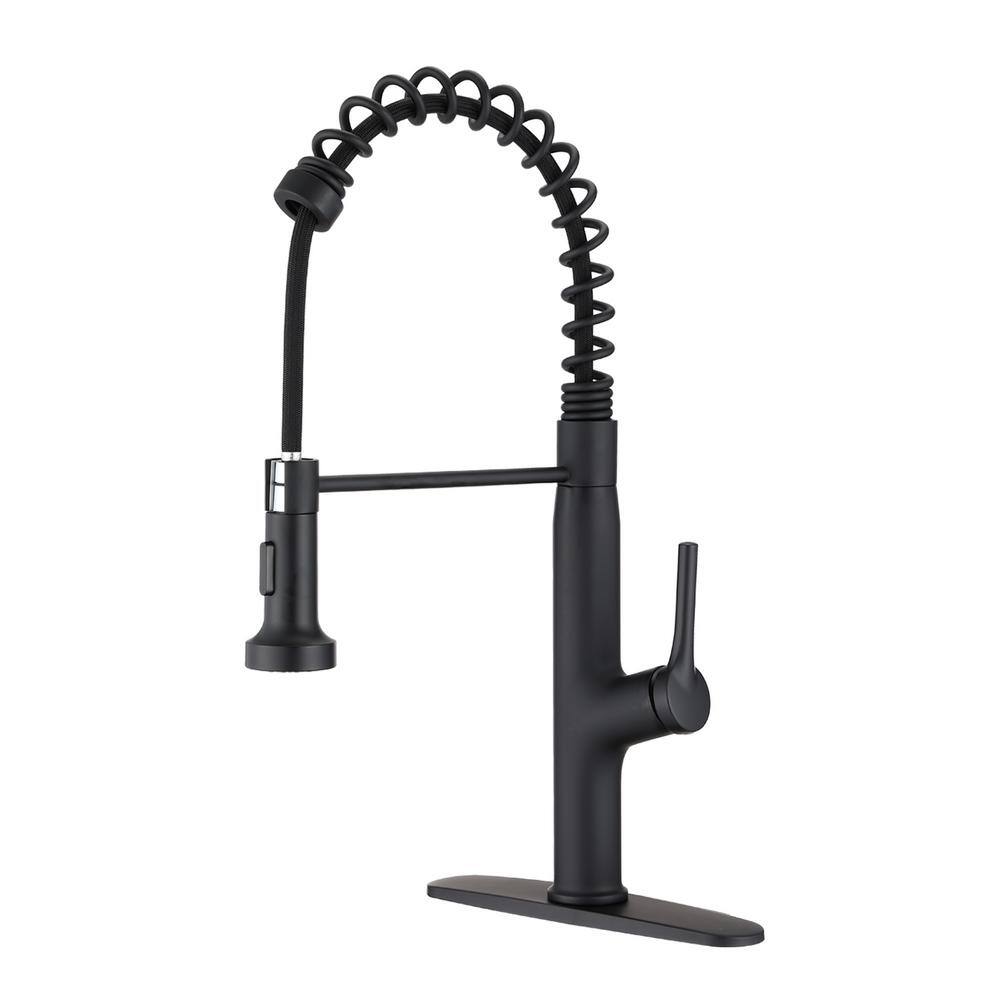 YASINU Single Handle Pull-Out Sprayer Kitchen Faucet with Deckplate Included In Matte Black YNZH9936-MB