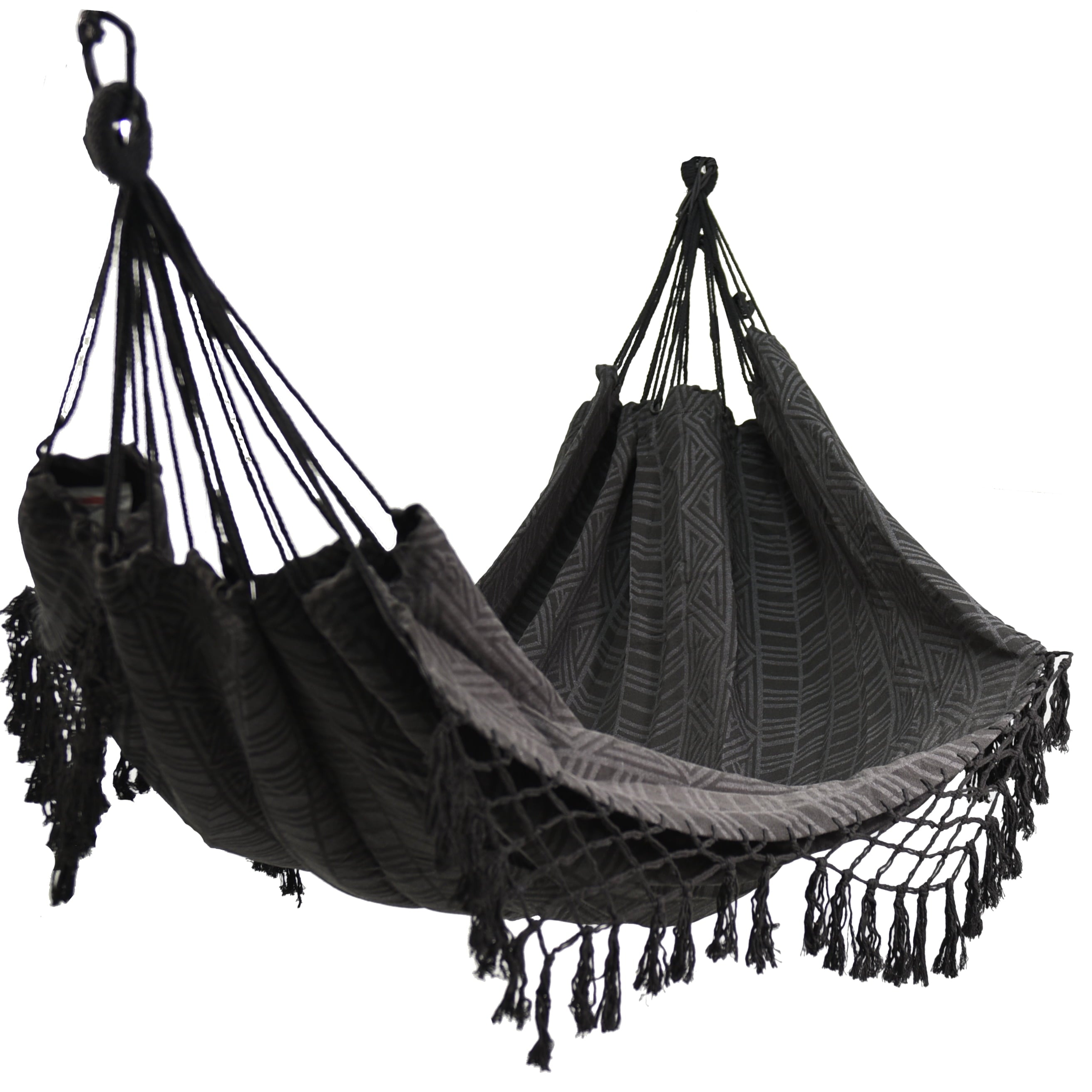 Equip Black Polyester Jacquard Macramé Hammock with Indoor Hanging Kit Bundle, Open Size 81" L x 59" W