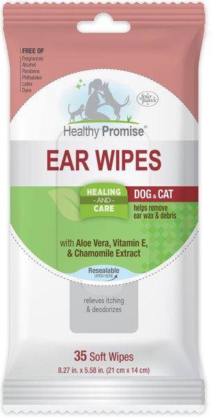 Four Paws Healthy Promise Cat and Dog Ear Wipes， 35 count