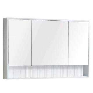 FINE FIXTURES Venezian 45.5 in. W x 29.5 in. H Small Rectangular White Matte Wooden Surface Mount Medicine Cabinet with Mirror VNMC45WH