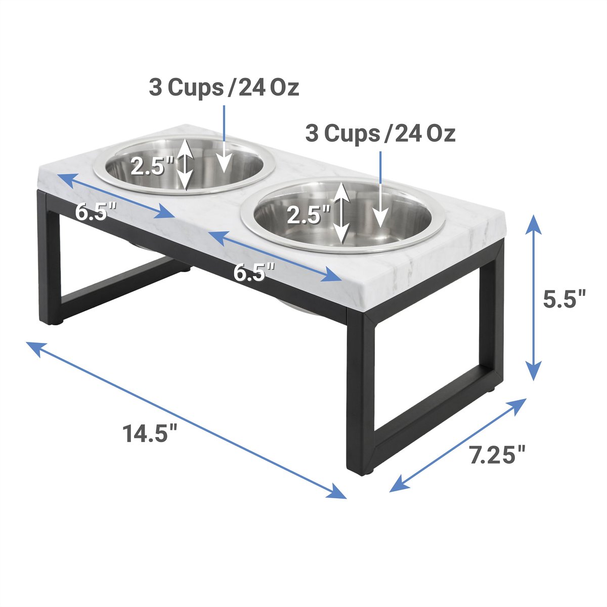 Frisco Marble Print Stainless Steel Double Elevated Dog Bowl