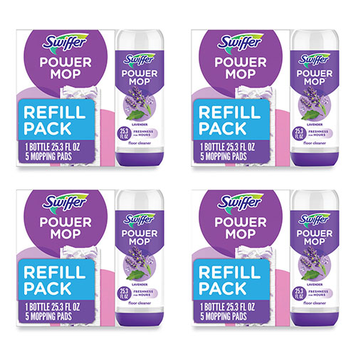 Procter and Gamble Swiffer PowerMop Cleaning Solution and Pads Refill Pack | Lavender， 25.3 oz Bottle and 5 Pads per Pack， 4 Packs