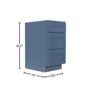 LIFEART CABINETRY Lancaster Blue Plywood Shaker Stock Assembled 3-Drawer Base Kitchen Cabinet 15 in. W x 34.5 in. D H x 24 in. D ALB-DB15-3