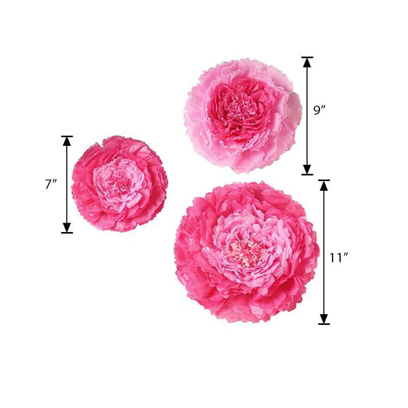 Set of 6 Pink / Fuchsia Carnation 3D Paper Flowers Wall Decor 7