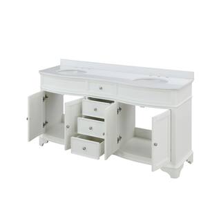 Home Decorators Collection Terryn 72 in. W x 20 in. D x 35 in. H Vanity in White with Engineered White Marble Top and White Sinks TJ-TNV7220WH