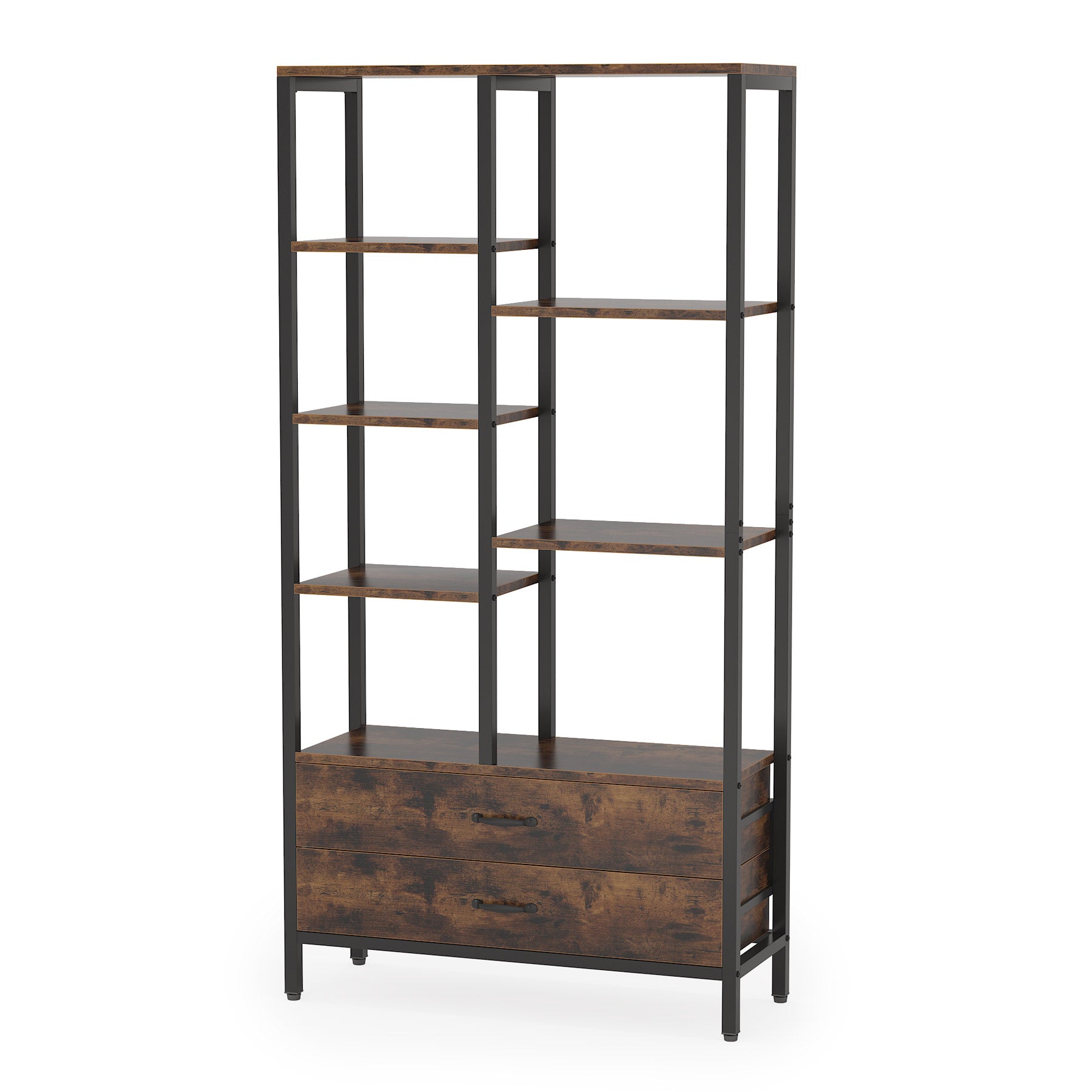 67 Bookshelf, Freestanding Etagere Bookcase with 2 Drawers & Shelves