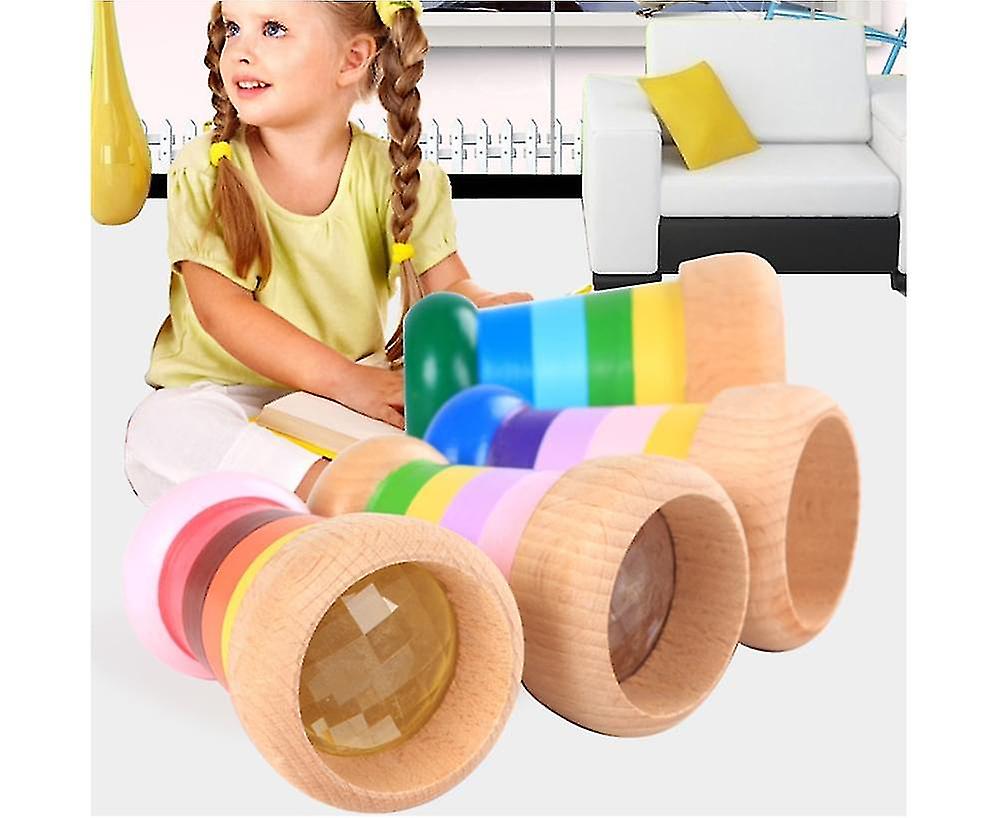 Rainbow Magical Wooden Mini Kaleidoscope Effect Polygon Prism Children Toy - Pink