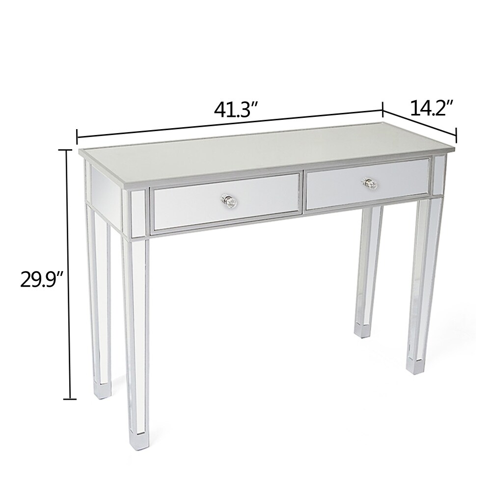 2 Drawers Mirrored Makeup Table Computer Desk Writing Desk   (41.34 x 14.17 x 29.92)\