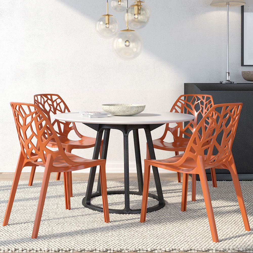 LeisureMod Modern Cornelia Dining Chair， Set of 4 - Solid Orange