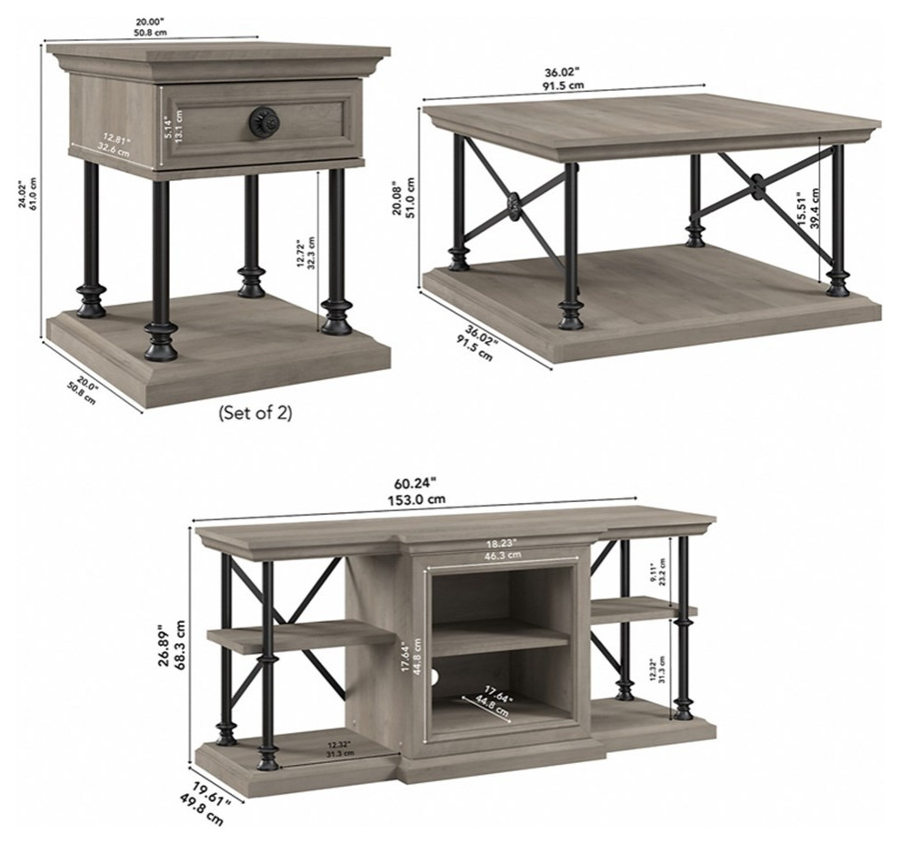 Bowery Hill TV Stand and Living Room Tables in Driftwood Gray   Engineered Wood   Industrial   Entertainment Centers And Tv Stands   by Homesquare  Houzz