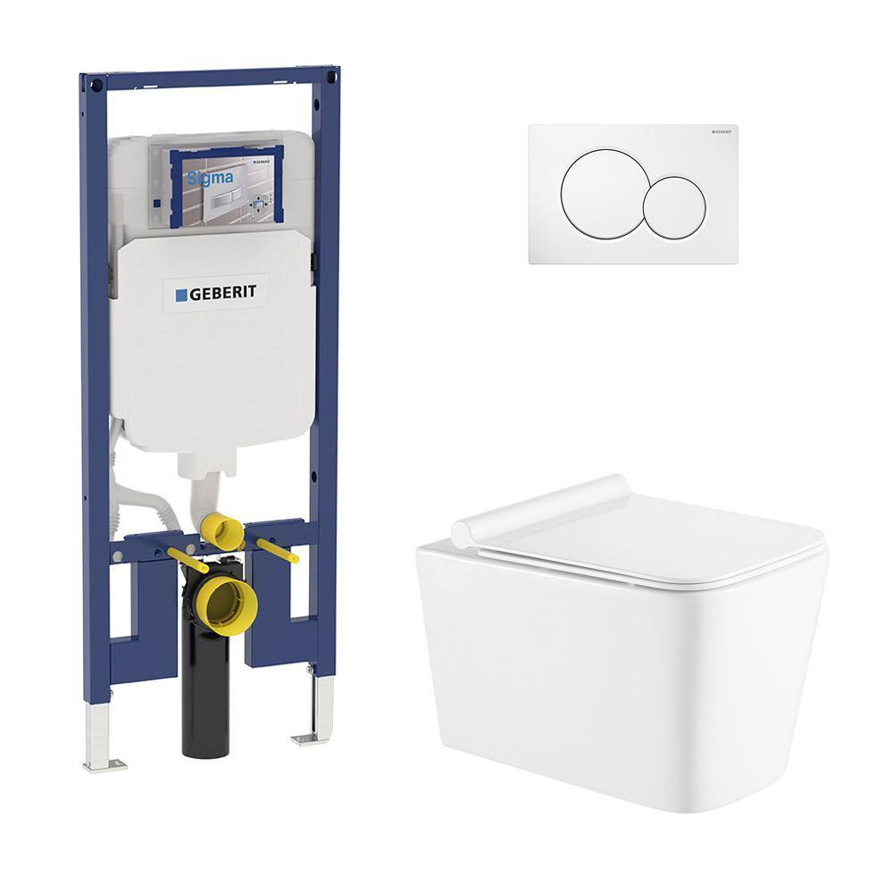 Geberit 2-Piece 0.81.6 GPF Dual Flush Baxter Square Toilet in White with 2 x 4 Concealed Tank and Plate Seat Included C-5570.01KIT2x4