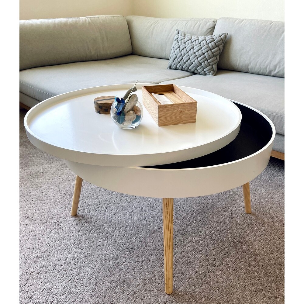 Zoe Mid Century Modern Round Coffee Table with Storage