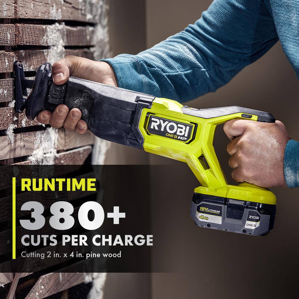 RYOBI ONE+ 18V Lithium-Ion 2.0 Ah 4.0 Ah and 6.0 Ah HIGH PERFORMANCE Batteries and Charger Kit w HP Brushless Recip Saw PSK007-PBLRS01B