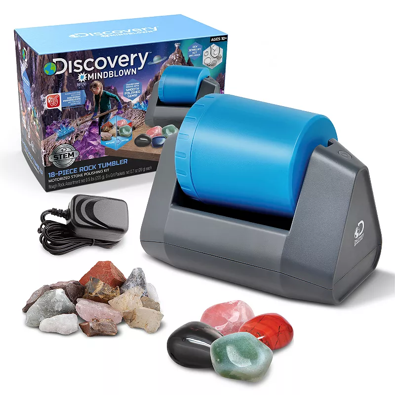 Discovery #Mindblown 18-Piece Rock Tumbler Set with Polishing Machine， Rocks and Jewelry Accessories