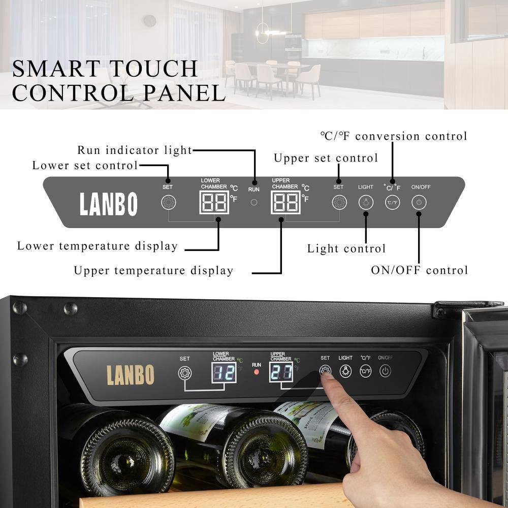 LANBO 15 in. 28 Bottle Stainless Steel Dual Zone Wine Refrigerator LW28D