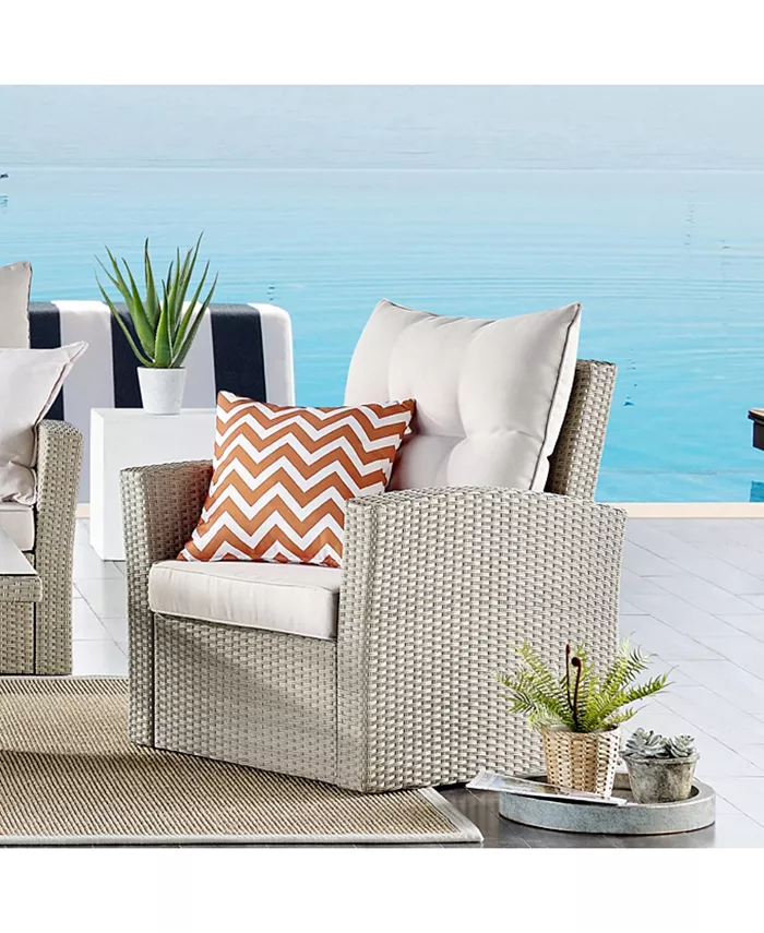 Alaterre Furniture Canaan All-Weather Wicker Outdoor Armchair with Cushions