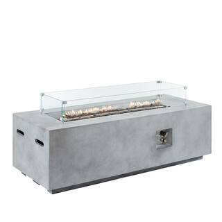 EDYO LIVING 60 in. W x 18 in. H Outdoor Rectangular Concrete Metal Propane Gas Fire Pit Table Set in Gray Finish with Tank Cover Box VCFP6001XGT01GR