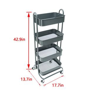 Huluwat 4-Tier Metal 4-Wheeled Shelves Storage Utility Cart in Gray RY-G-USBO4513