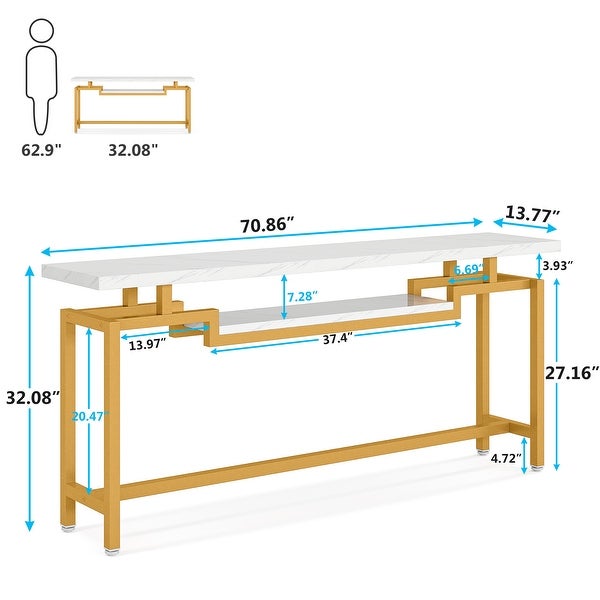 Brown/ Black 70.86 Inches Industrial Extra Long Console Entryway Table， White/ Gold Modern 2-Tier TV Stand