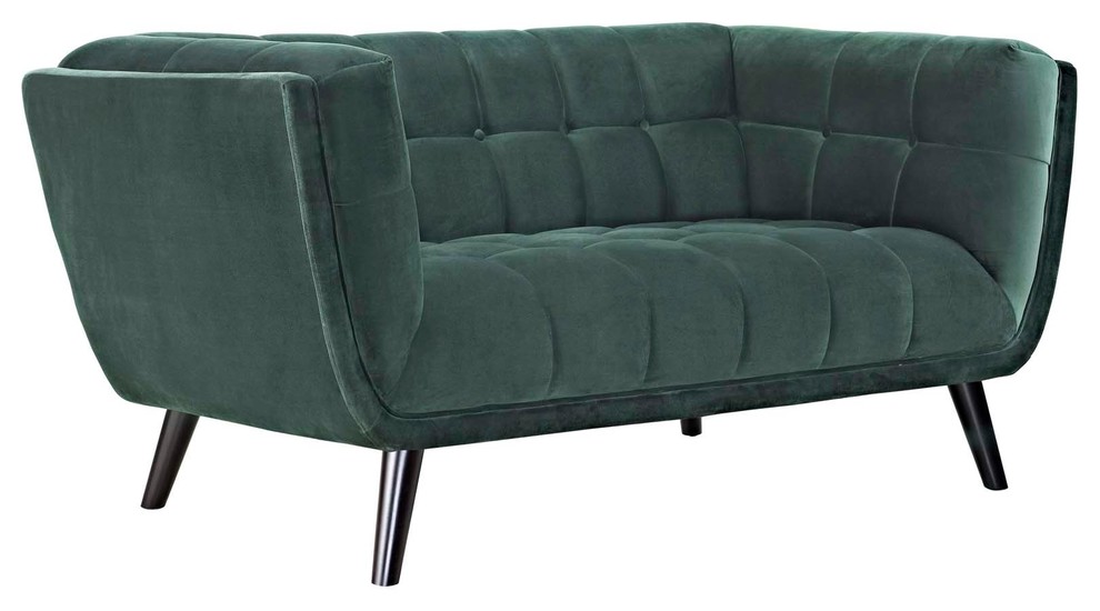 Bestow 2 Piece Velvet Sofa and Loveseat Set  Green   Midcentury   Living Room Furniture Sets   by Homesquare  Houzz