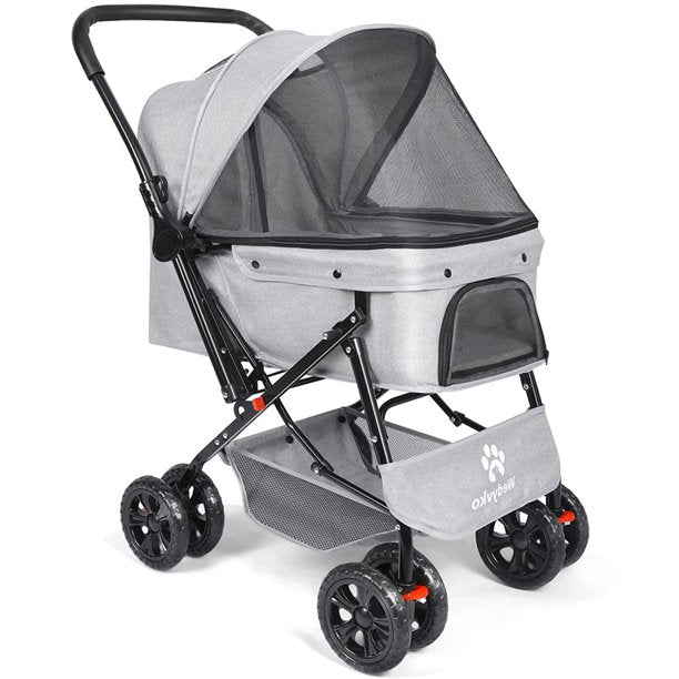 Wedyvko Medium-sized Pet stroller for Dogs and Cats， 4-Wheel folding cart-Gray