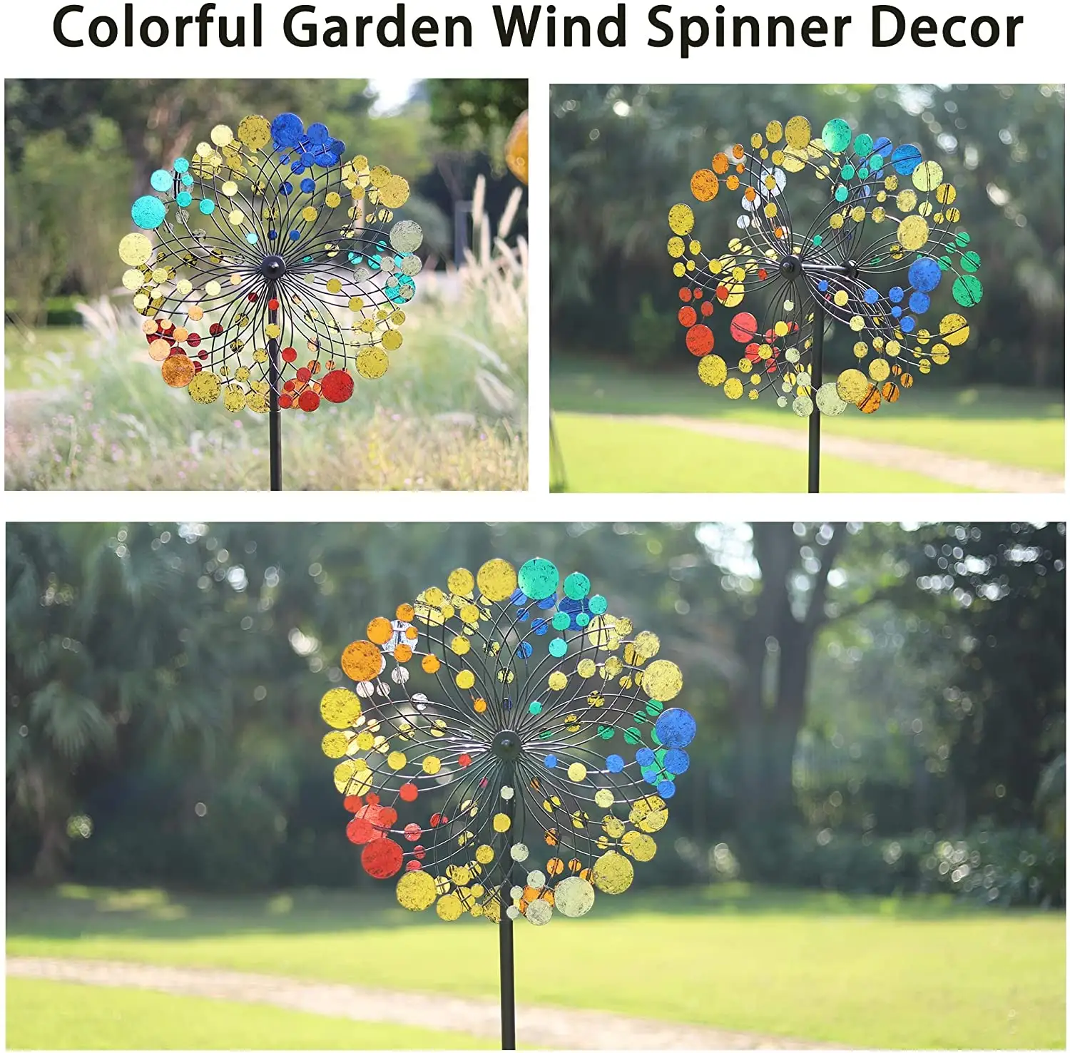 Wholesale Garden Supplies Multi Color Windmill Wind Sculptures Spinners Metal Wind Spinner