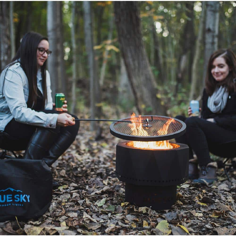 BLUE SKY OUTDOOR LIVING The Ridge 15.7 in. x 12.5 in. Round Steel Wood Pellet Portable Patio Fire Pit with Spark Screen, Lift and Carrying Bag PFP1513-C