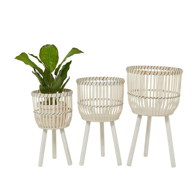 3pc Bohemian Bamboo Planters White Olivia amp May