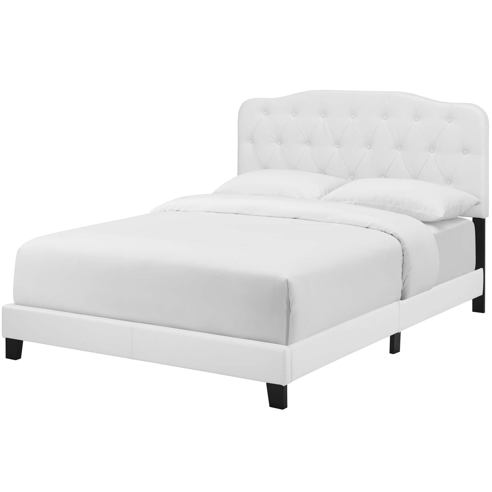 Contemporary Modern Urban Designer Twin Size Bed Frame, Faux Vinyl Leather, White, Box Spring Required