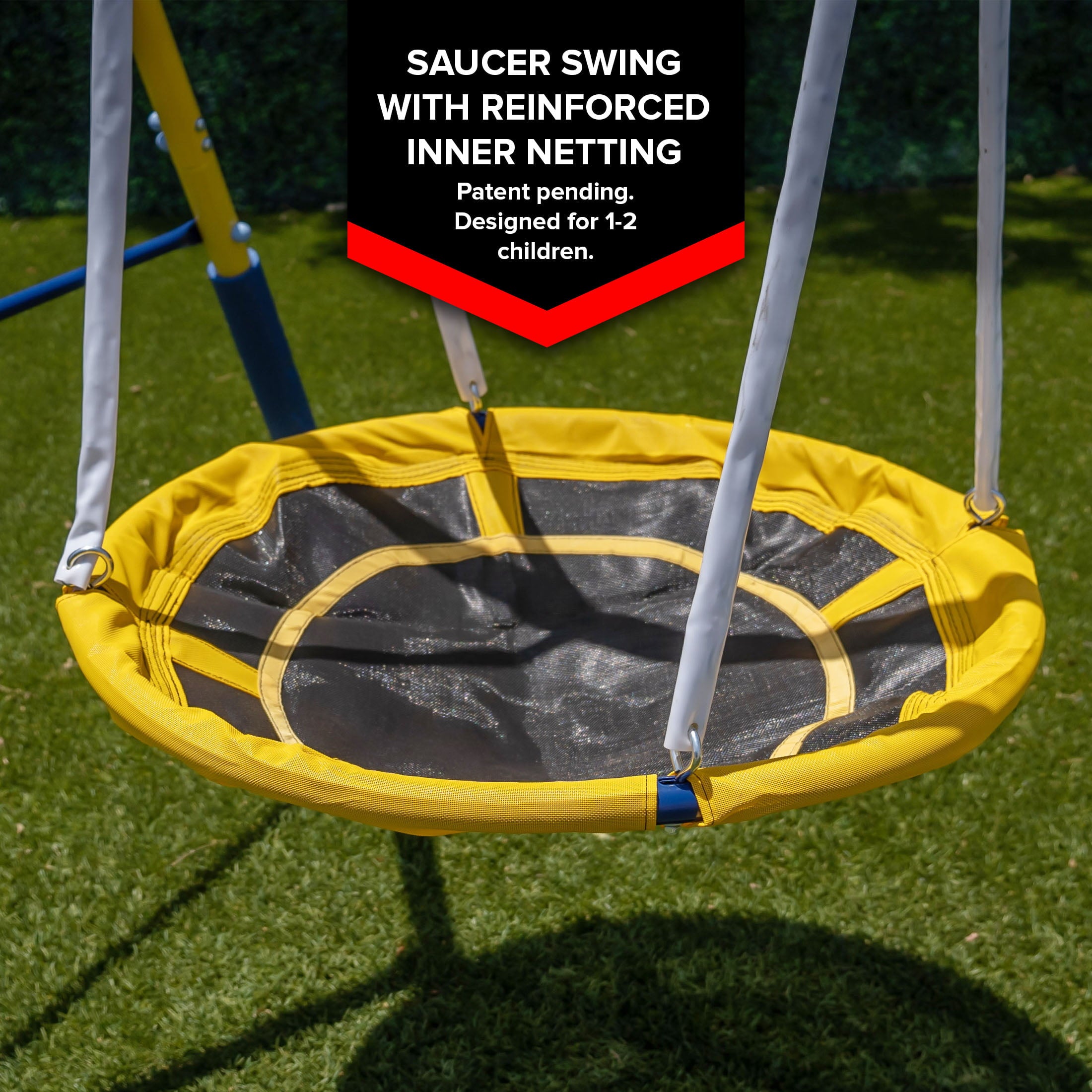 Sportspower Starlight Metal Swing Set with 2 LED Swings， Saucer Swing， 5ft Slide and Anchor Kit