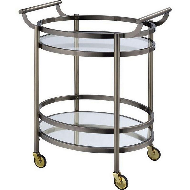 Oval Metal Serving Cart， Clear Glass and Black Nickel