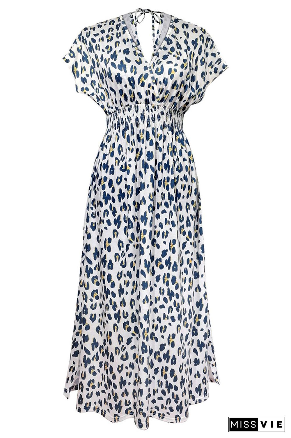 Printed V Neck Smocked Waist Maxi Dress