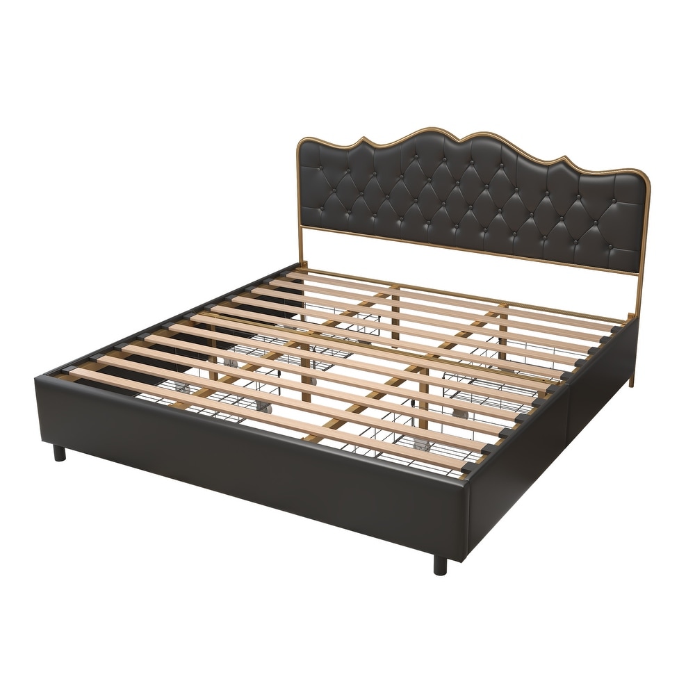 Metal frame sleeping bed with four storage drawer