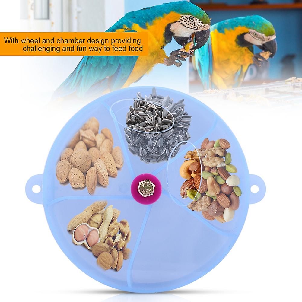 Bird Pet Foraging Feeder Parrot Food Wheel Feeding Storage Box Toy Blue