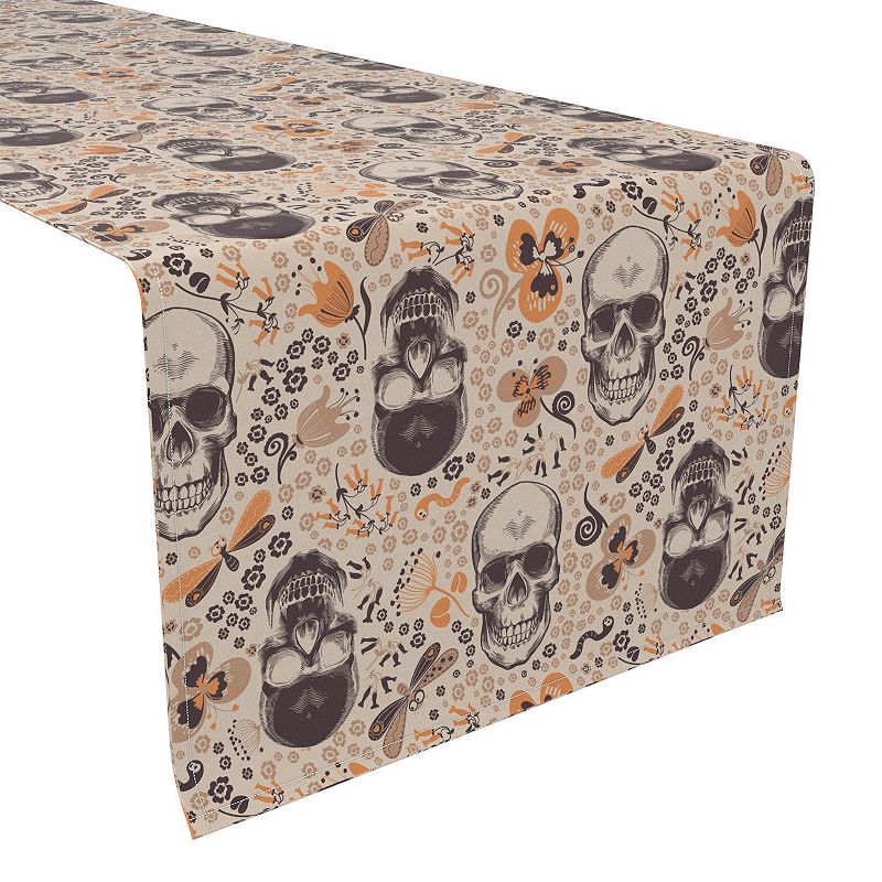 Table Runner， 100% Polyester， 12x72， Retro Skulls and Flowers