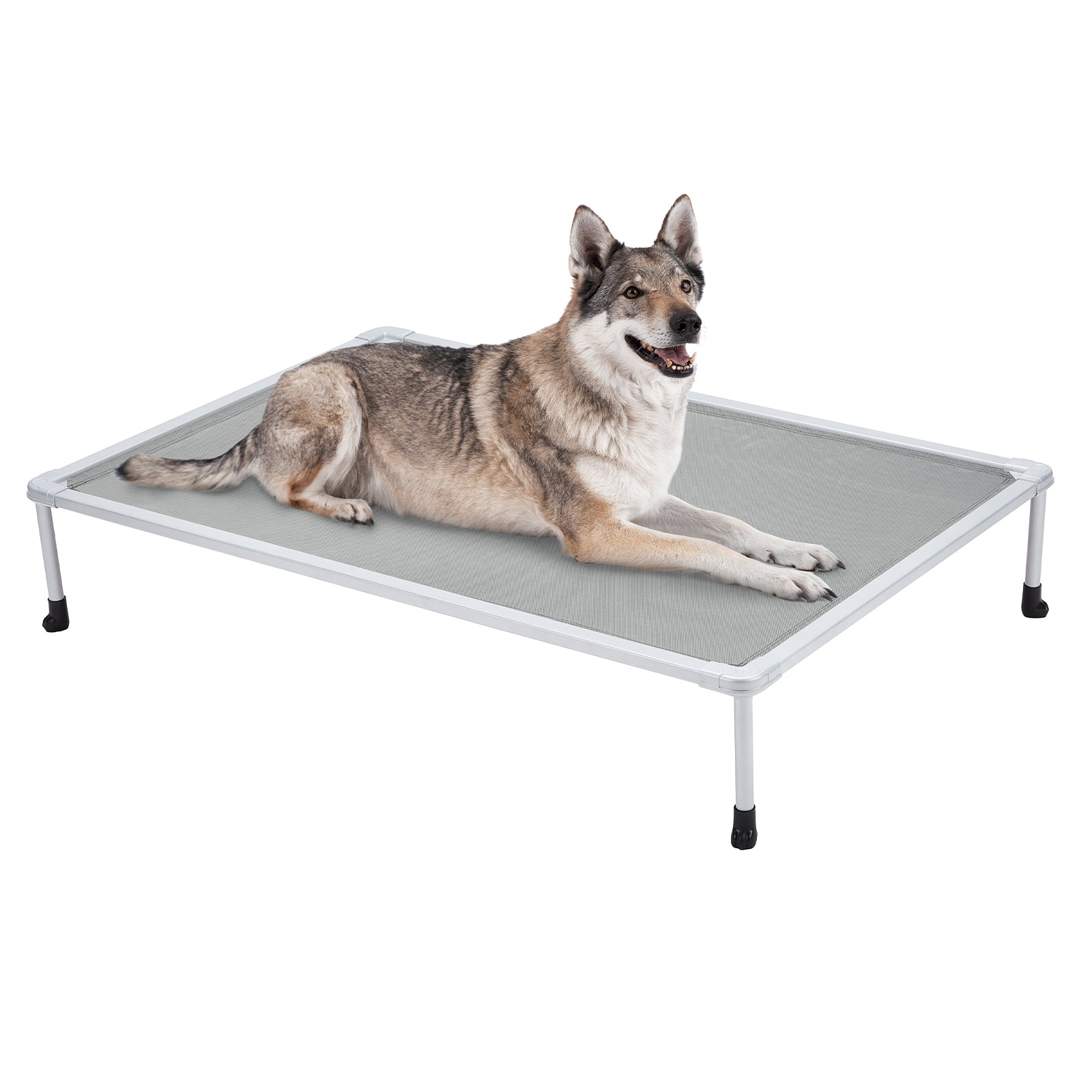 Veehoo Chewproof Dog Bed， Cooling Raised Dog Cots with Silver Metal Frame， X Large， Silver Grey