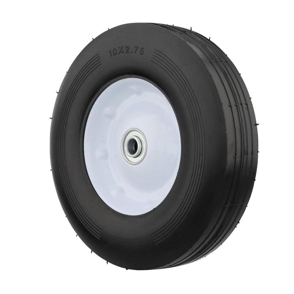 Powercare 10 in. x 2.75 in. Flat Free Universal Hand Truck Wheel with 58 in. Ball Bering and Ribbed Tread H-10275-B