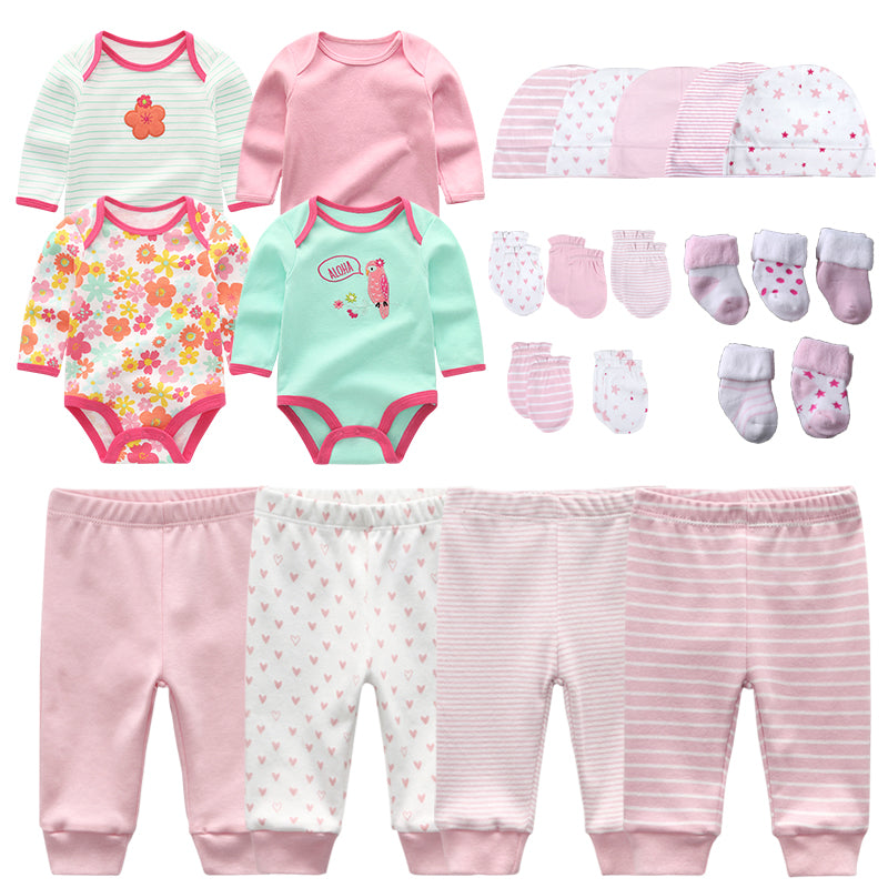 Newborn Clothes Set Gift 23Pcs/lot Bodysuits+Pants+Hat+Gloves+Socks Baby Boy Outfits 0 to 3 &3 to 6 Months Girl Toddler Clothing