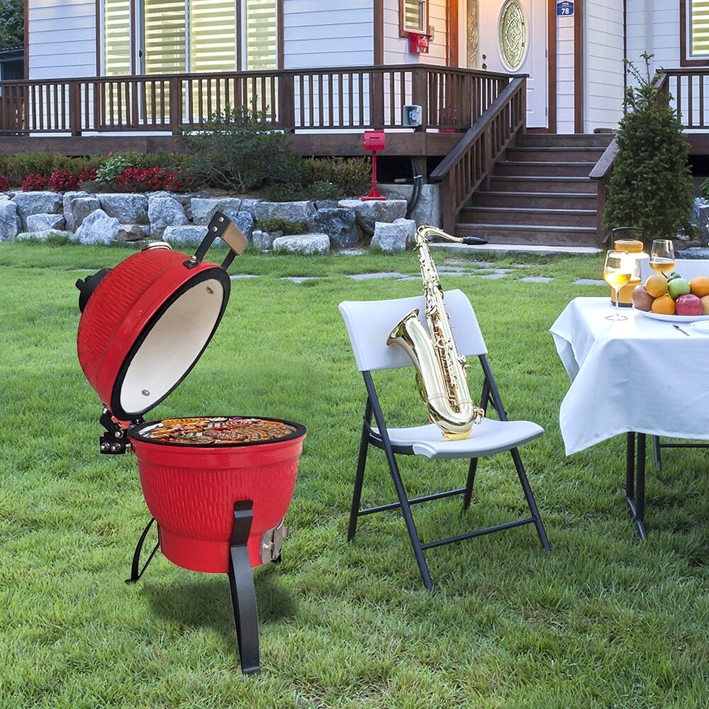 13in Round Ceramic Charcoal Grill Red