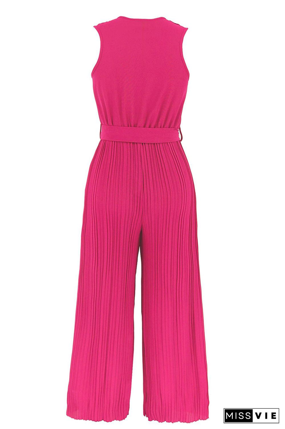 V Neck Ruffles Pleated Sleeveless Jumpsuit