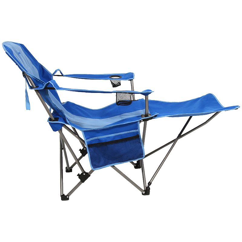 Kamp Rite Folding Camp Chair w/ 2 Cupholders and Detachable Footrest， Blue