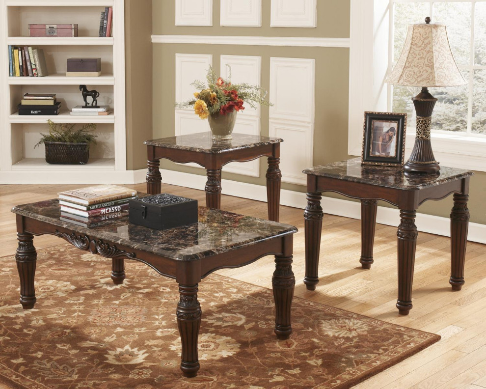 North Shore Table Set  Coffee Table and 2 End Tables  Dark Brown   Victorian   Coffee Table Sets   by MyTinyHaus  LLC  Houzz