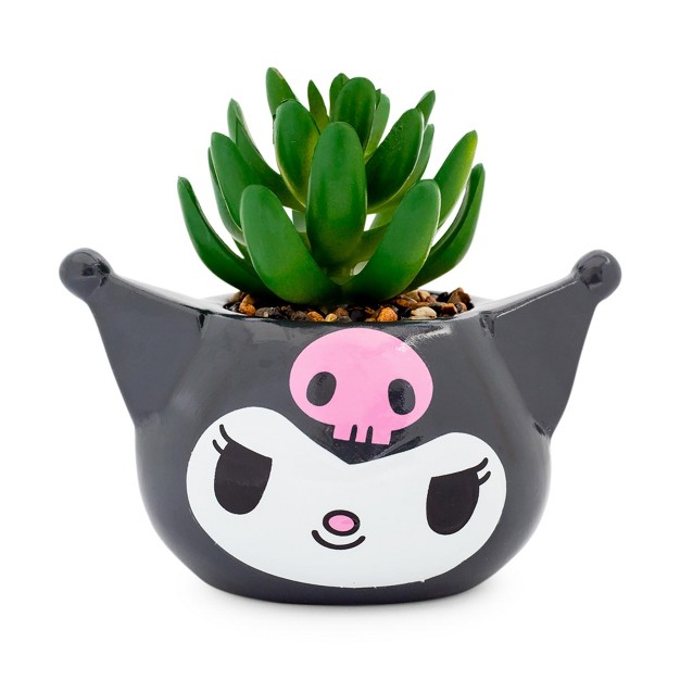 Silver Buffalo Sanrio Kuromi Smiling Head 3 inch Ceramic Mini Planter With Artificial Succulent