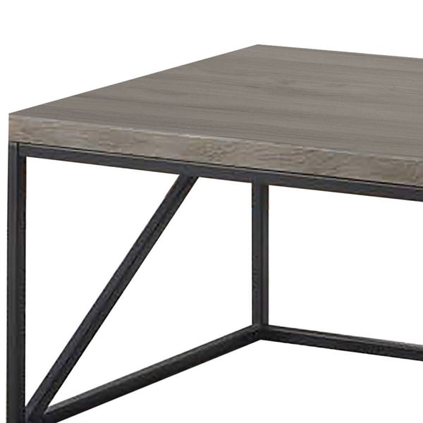 Industrial Style Minimal Coffee Table With Wooden Top And Metallic Base， Gray